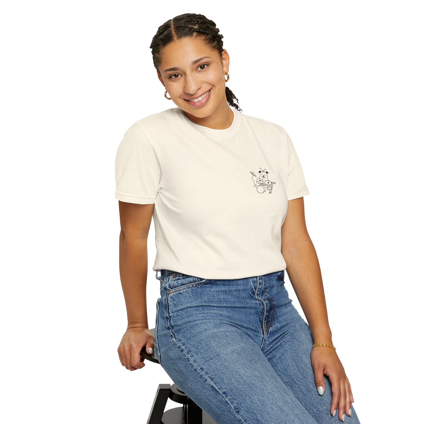 Dog Drummer Embroidered Tee
